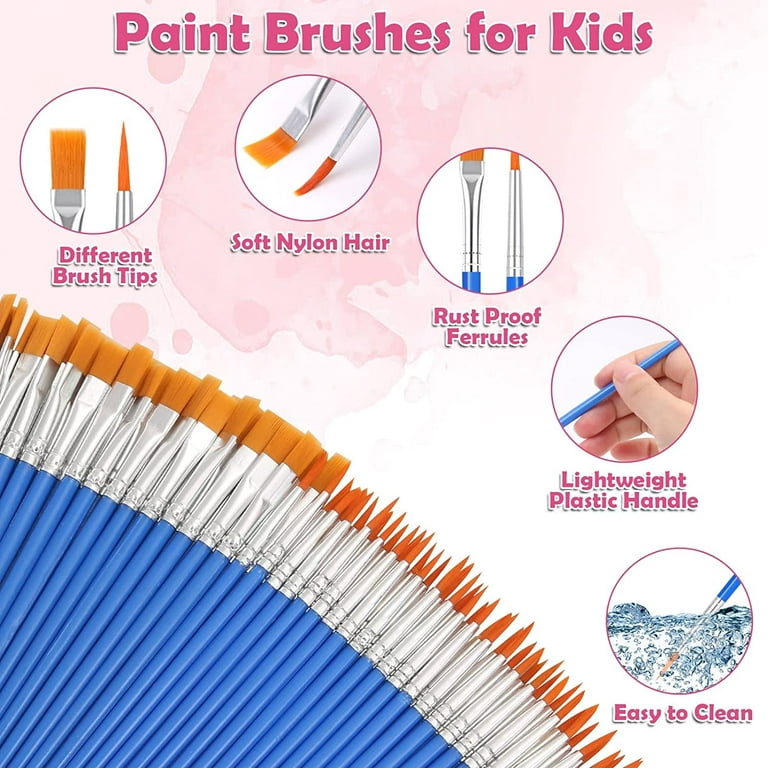 100 Pcs Paint Brushes Bulk for Kids/Students/Starter/Teens/Children ，Round  Flat Small Brush Set for Art Class Painting/Painting Party/Acrylic Painting/Oil  Watercolor 