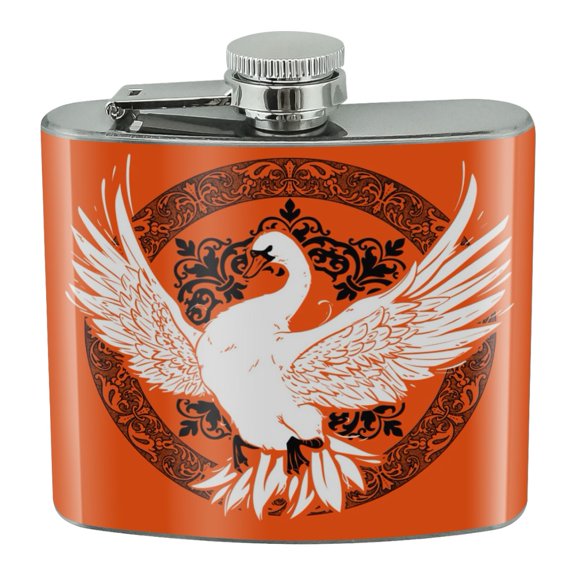 Swan on Fancy Floral Circle Stainless Steel 5oz Hip Drink Kidney Flask