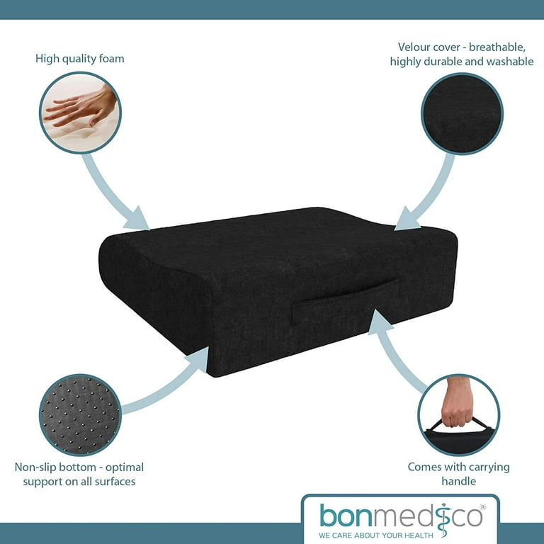 bonmedico Orthopedic Booster Seat Cushion - 18 x 13 x 3.1 Plush Memory Foam  Raiser Chair Cushions for Height Boost, Travel and Work - Padded Foam