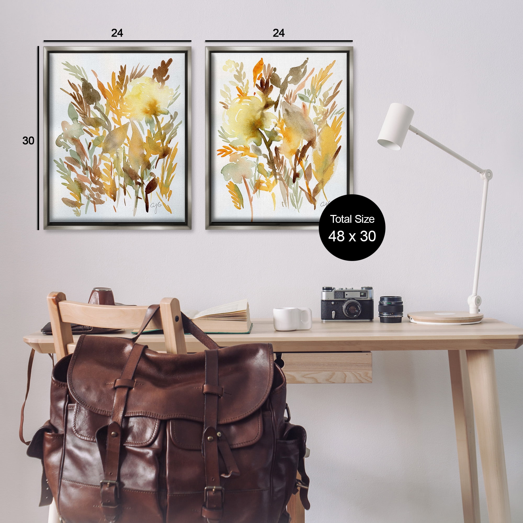 Stupell Industries Country Wheat Abstraction Botanical & Floral Painting Gray Floater Framed Canvas Art Print Wall Art, 25 x 31, Set of 2