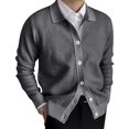 thumbnail image 2 of Men'S Lapel Cardigan Sweater Knit Long Sleeve Button Cardigan Slim Fit Casual Ribbed Knitted Jacket Dark Gray L, 2 of 7