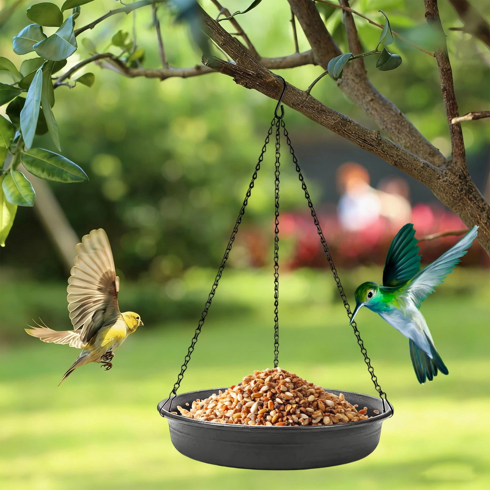 Hanging Bird Bath Feeder Tray | Iron Garden Birdbath | Outdoor Bird Attractor for Courtyards and Gardens