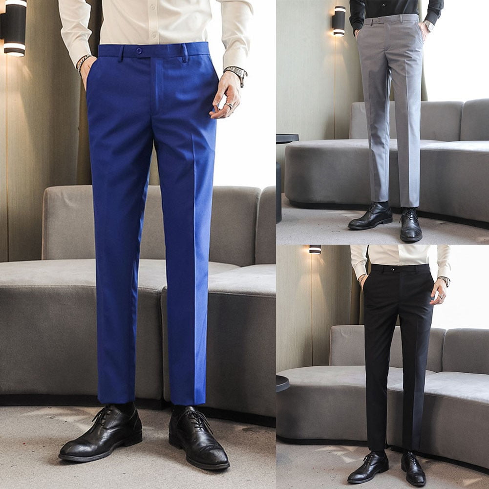Mens Formal Dress Suit Pants Elegant Office Work Wedding Slim Fit Solid  Trousers - Walmart.com