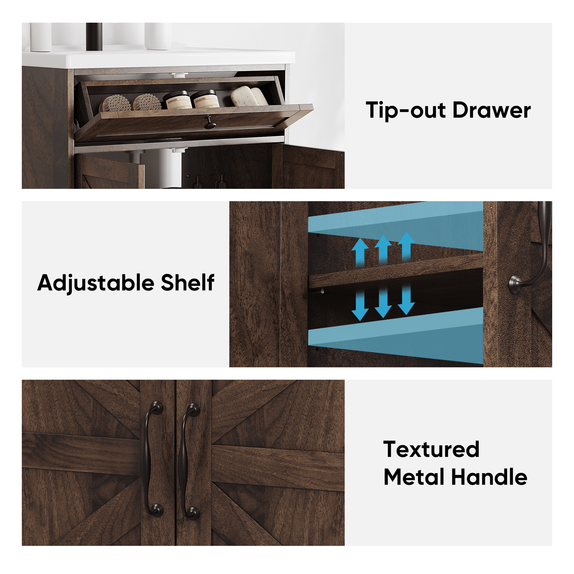 Smuxee 24" Bathroom Vanity with Integrated Sink Top, Bathroom Storage Cabinet with Flip Drawer & Doors, Walnut