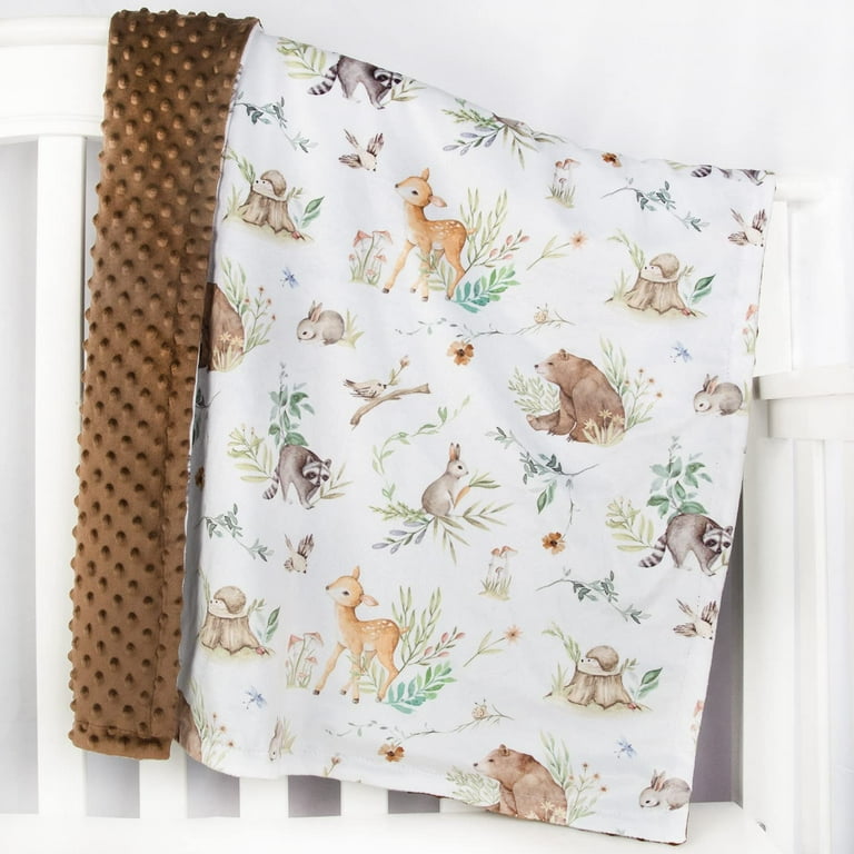 Baby Blanket for Boys Girls Soft Plush Minky Blanket with Double Layer Dotted Backing for Toddler Nursery with Woodland Animals Printed 30 x 40