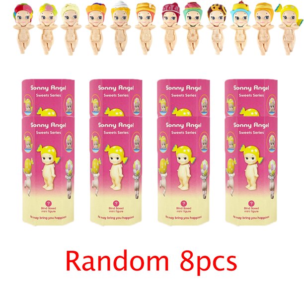 Sonny Angel muñeca de acción juguete Ángel lindo juguete sorpresa misterio Anime modelo bandeja de dulces cara muñeca ventilador niños regalos de navidad(Random 8pcs,