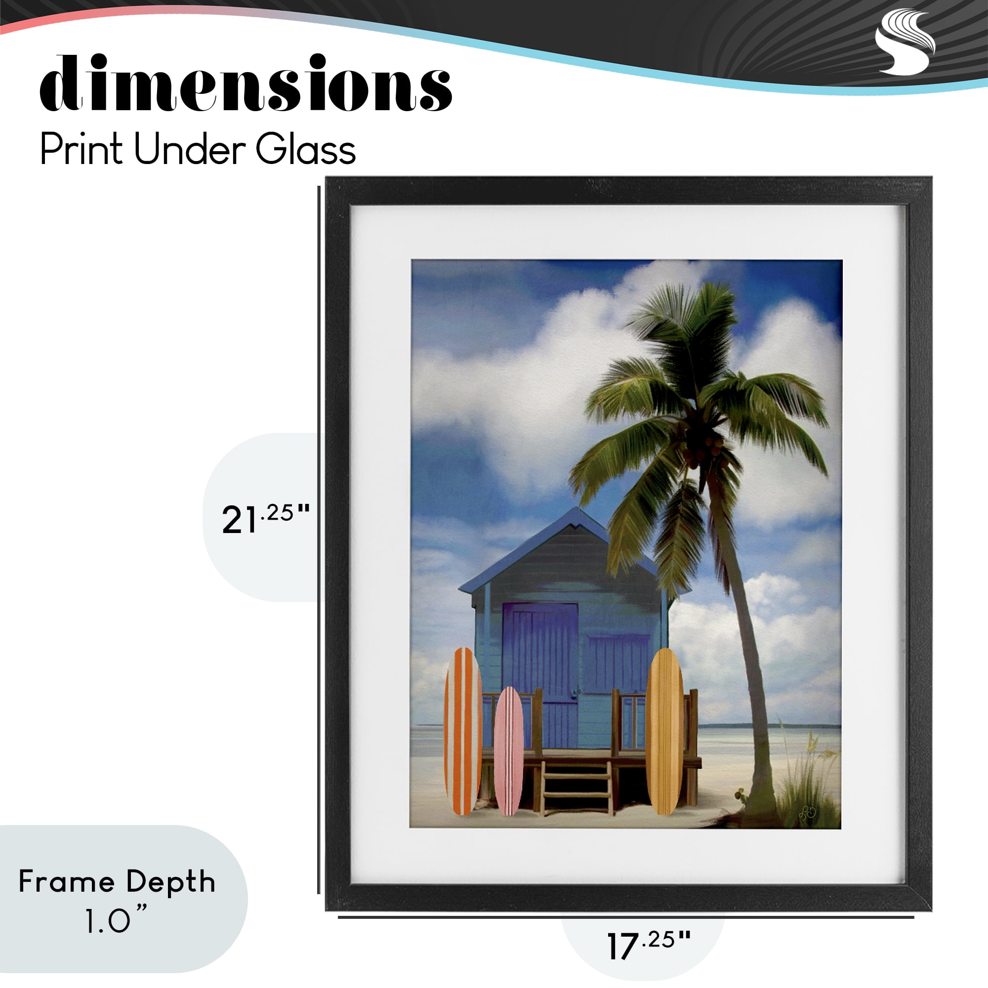 Stupell Industries Palm Overhanging Surf Shop Black Framed Print Under Glass, design by Lisa R Dumm