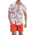 thumbnail image 1 of Conjunto de pantalones cortos de manga corta con botones y estampado tropical para hombre Blanco y anaranjado XL Blanco y anaranjado XL Xishao ropa, 1 of 2