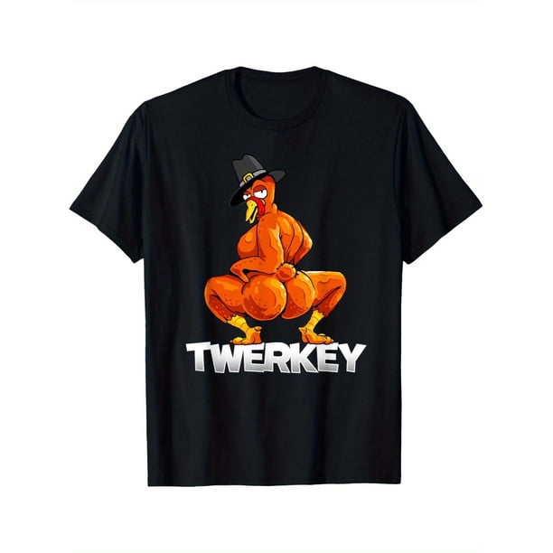 Camiseta de cuello redondo para hombre, cómoda y transpirable. Camiseta "Twerkey Twerking TPilgrim Thanksgiving Twerk Turkey" para adultos, hombres, mujeres, adolescentes, jóvenes y uso informal.