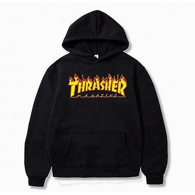 Unisex Thrasher Hoodie Letter Printed Sweatshirt Drawstring Hood With Pocket