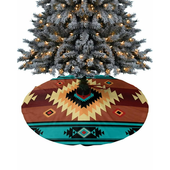 Green Brown Orange Boho Southwestern Christmas Tree Skirt 36 Inches Large Christmas Skirt Tree,Vintage Ethnic Tribe Geometric Texture Tree Skirt Christmas Decor for Fireplace Party Indoor Outdoor