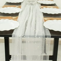 Efavormart 48"X120" White Pearl Embellished Sheer Tulle Table Runner, Elegant Formal Table Linen