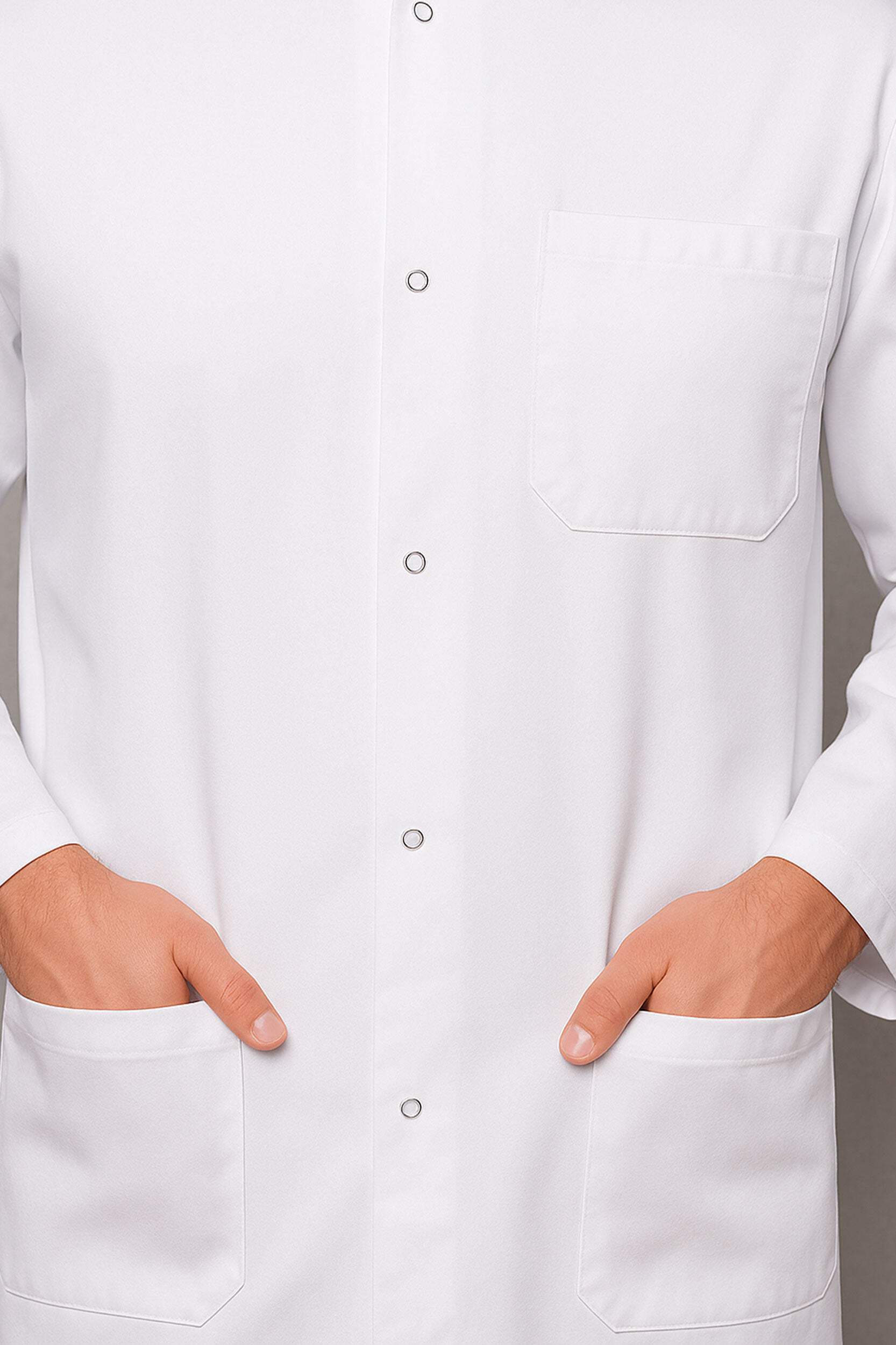 DR Instruments Snap Closure Knee Length Lab Coat, 100% Cotton