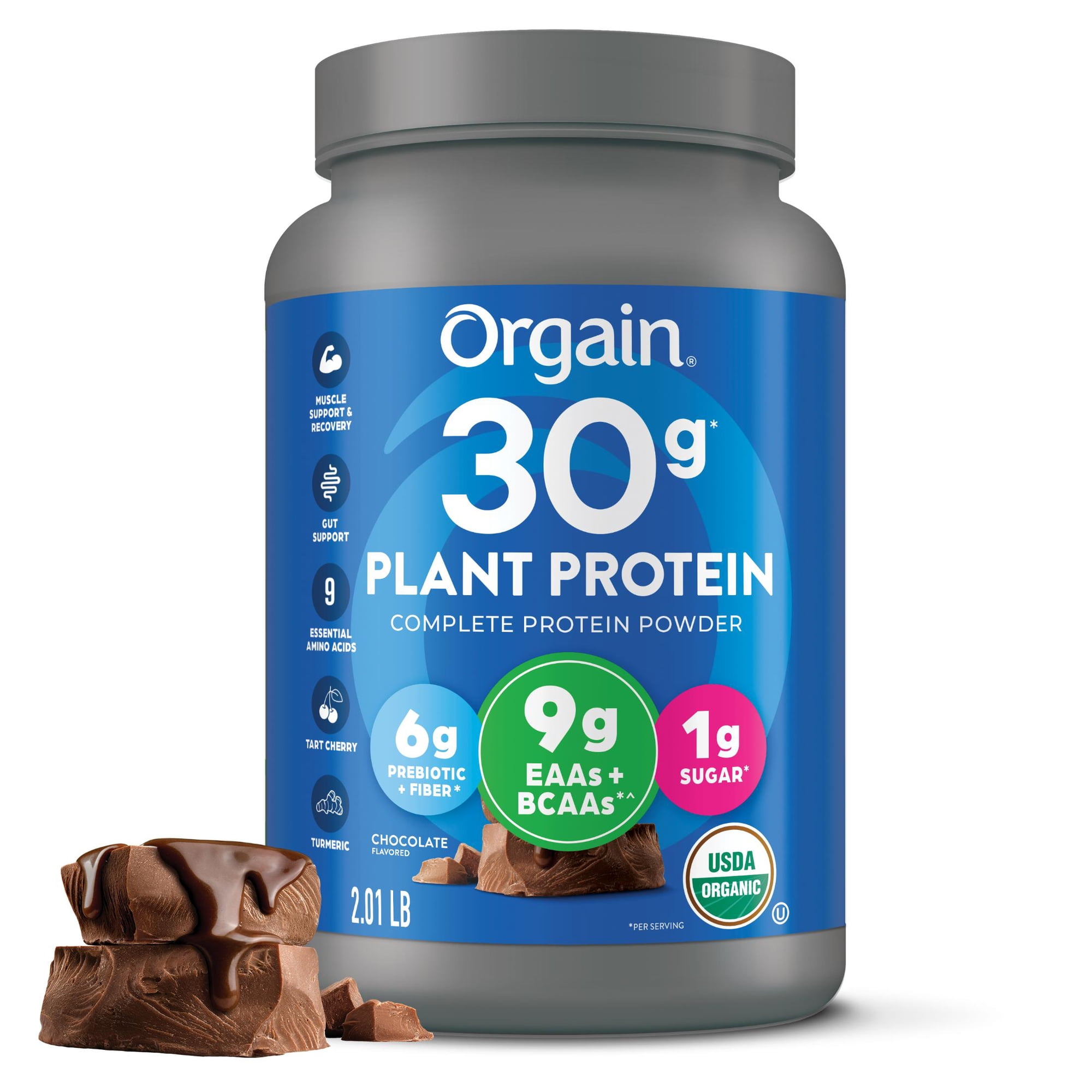 Orgain Organic Vegan 30g High Protein Powder, Plant Based Shake Drink, Prebiotic Fiber, Chocolate, 2.01lb