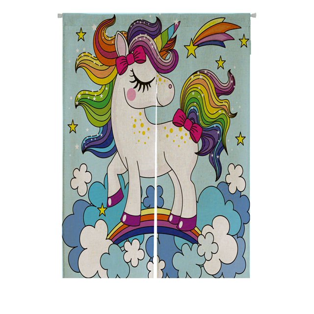 Cortina Puerta Ventana Noren ABPHQTO dibujo animado Arco Iris unicornio en las nubes 85x120 cm