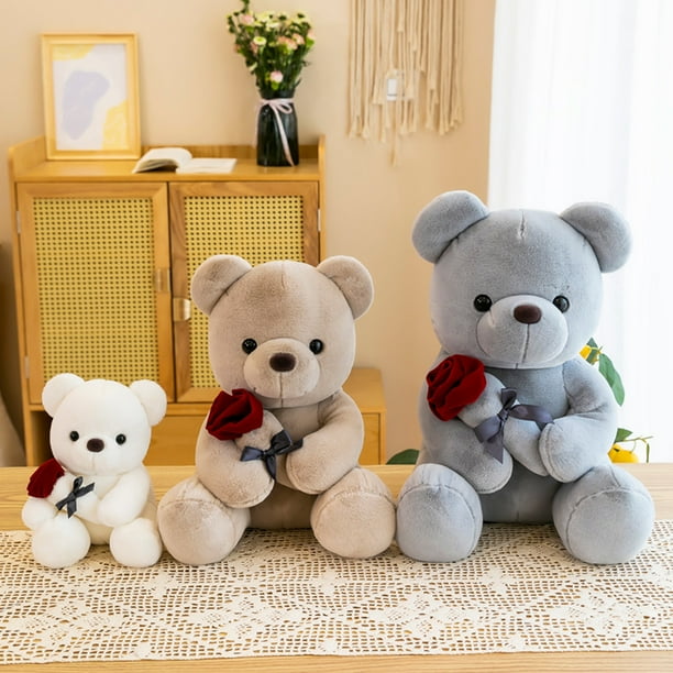 Oso De Peluche Con Ramo De Rosas – Muñeco De Felpa Suave De 30 O 38 Cm Con Sombrero Desmontable – Almohada Y Compañero Decorativo Para Cama, Sofá O Escritorio – Regalo Ideal