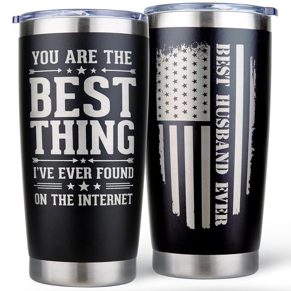 Husband Valentines Day Gifts - Valentines Gift for Him, Best Husband Ever, Cool Unique Birthday Anniversary Christmas Fathers Day Gift from Wife - 20oz Laser Engraved Coffee Tumbler, Dishwasher Safe
