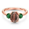 thumbnail image 3 of Gem Stone King 18K Rose Gold Plated Silver Red Tiger Eye and Green Nano Emerald Engagement Ring for Women | 2.10 Cttw | Oval 9X7MM | Gemstone Birthstone | Size 8, 3 of 6