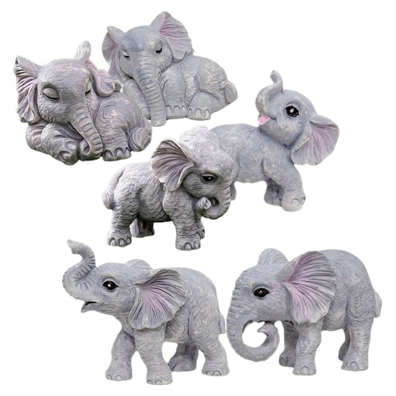IBASETOY Animal Figure Grey Resin 6Pcs Elephant for Home Decor