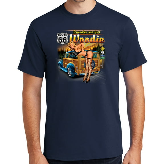 Buy Cool Shirts First Woodie Rt Route 66 Cotton T-shirt, 5XL Navy Blue