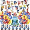 Sonic Birthday Party Supplies, 52 Pcs Sonic Birthday Decorations Set Include Happy Birthday Banner, Latex Balloons, Cake Toppers, Hanging Swirls for Kids and Men Party Favors