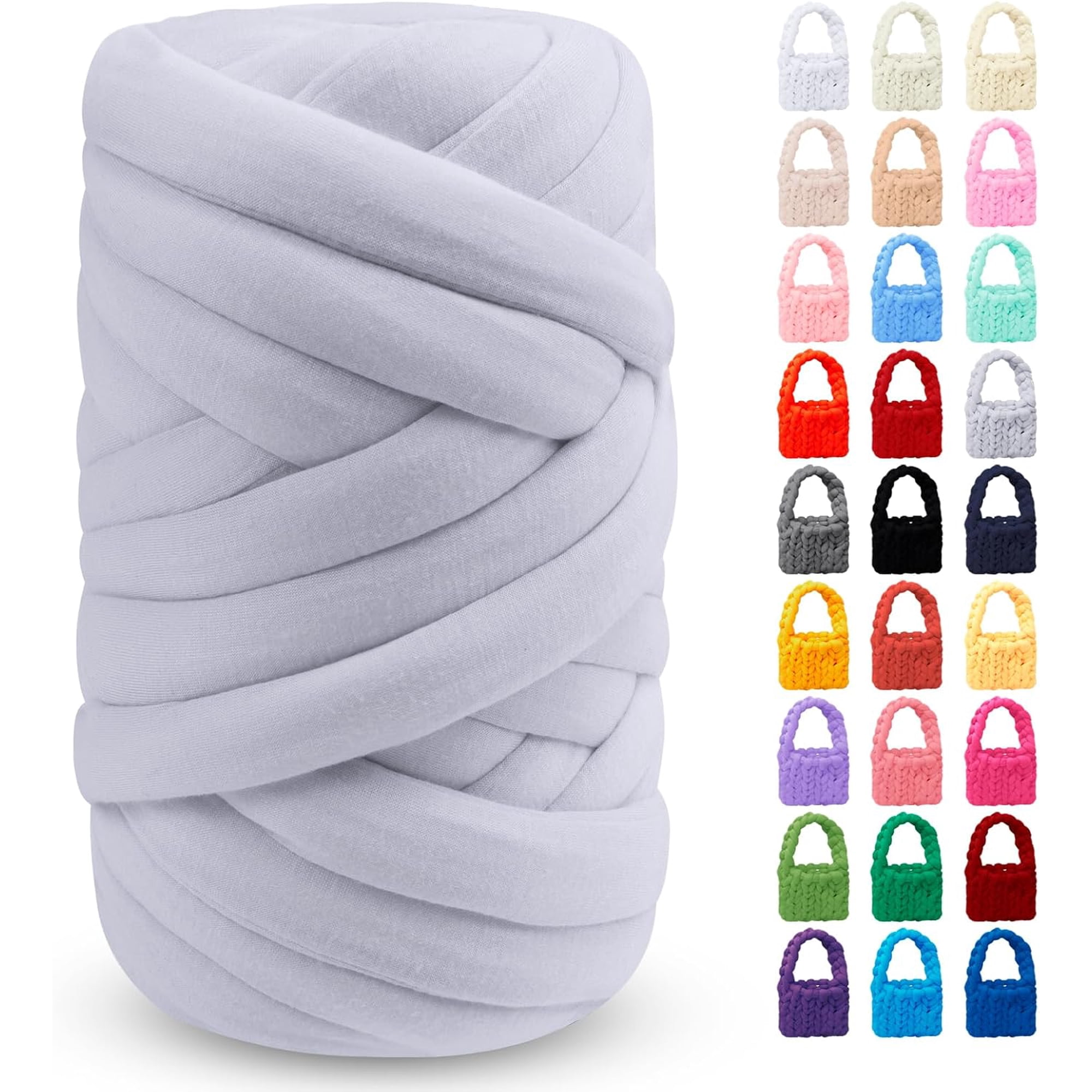 Light Grey Chunky Yarn for Hand Knitting Soft Jumbo Arm Thick Blanket Cotton Tube Handbags Blankets Pillows Pet Bed Rugs DIY Crafts (0.55lbs/8.8oz/13yards) 0.55lbs
