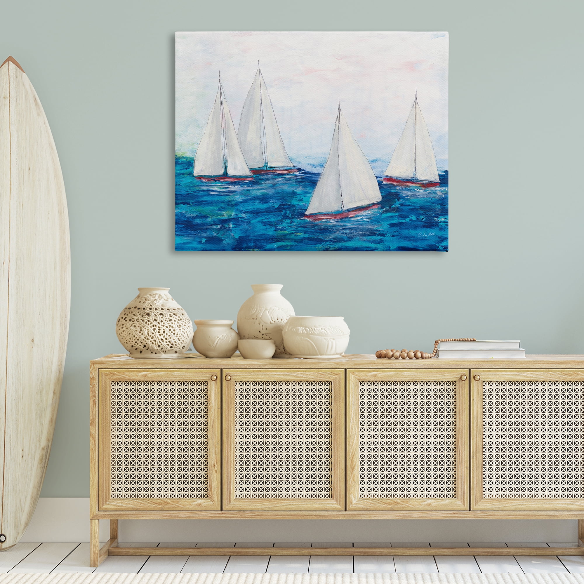 Stupell Industries Sailboat Fleet on Ocean Coastal Painting Gallery Wrapped Canvas Art Print Wall Art, 48 x 36