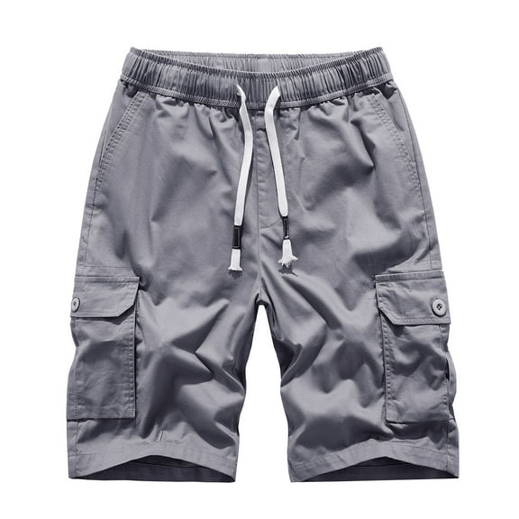 Men's Cargo Shorts Elastic Waistband Drawstring Summer Casual Cotton Big & Tall Relaxed Fit Work Shorts Gray S