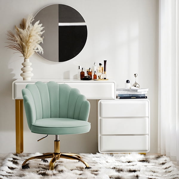 Makeup Vanity Chair Velvet Upholstered Office Task Desk Chairs Swivel Adjustable Sage