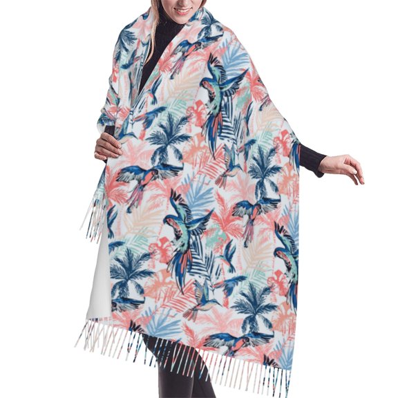 Shawl Wraps for Women - Hand Drawn Cute Parrot Bird Oversized Fall Winter Fashion Blanket Scarf for Women