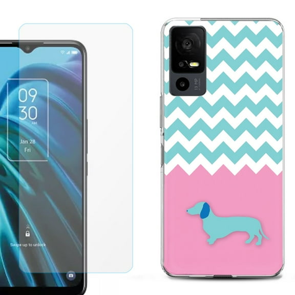 OneToughShield ® for TCL 40 XE 5G Shockproof Fashion Phone Case, with Tempered Glass Screen Protector - Chevron/Dachshund/Puppy