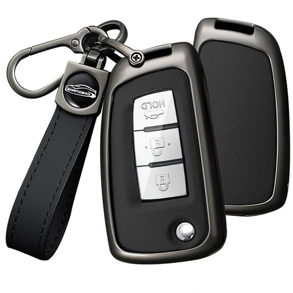 Leather & Alloy Key Fob Cover for Nissan Rogue Rogue Select Rogue Sport Sylphy Pulsar Sentra 2 3 4 Button Accessories with Keychains Samrt Key Holder Cover-B Keychain