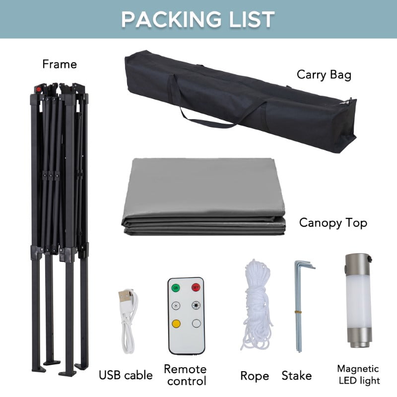 Sunjoy 8' x 5' Grill Gazebo Double Tiered Outdoor Gazebo Standing-Height Canopy with Magnetic LED Light, Adjustable Ceiling Height, for BBQ,Picnics, Outdoor Events, Gray