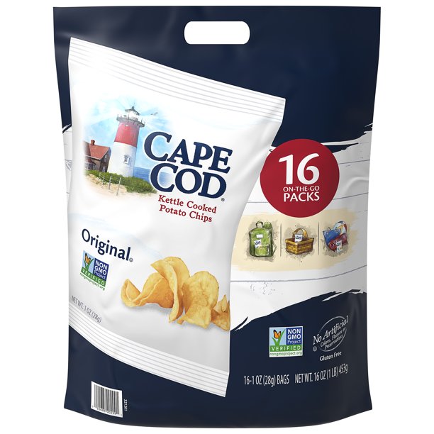 Cape Cod Potato Chips, Original Kettle Cooked Chips, 16 Ct Snack Bags