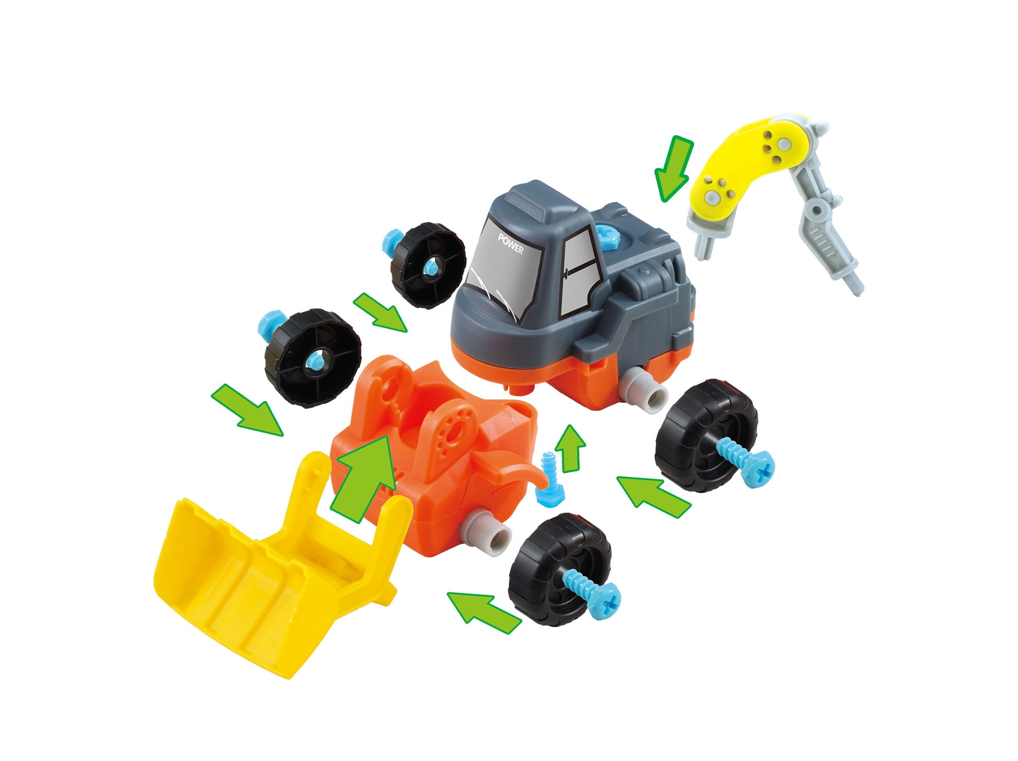 PlayWorld Toolbench Time! 3-in-1 Take-A Part Construction Toy Truck With Power Tool Bulldozer + Excavator + Roller