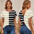 thumbnail image 2 of Backless Cross V-Neck Top for Women - Short Sleeve Graphic Print Tee, Sexy Open Back Blouse for Women's Summer Party & Casual Outfits Beige L, 2 of 7