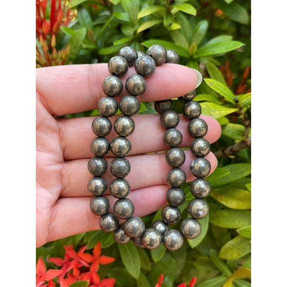 Pyrite Crystal Bead Bracelet 8mm, Wholesale Genuine Pyrite Stretch Gemstone Bracelet, Gift for Men & Women (1)