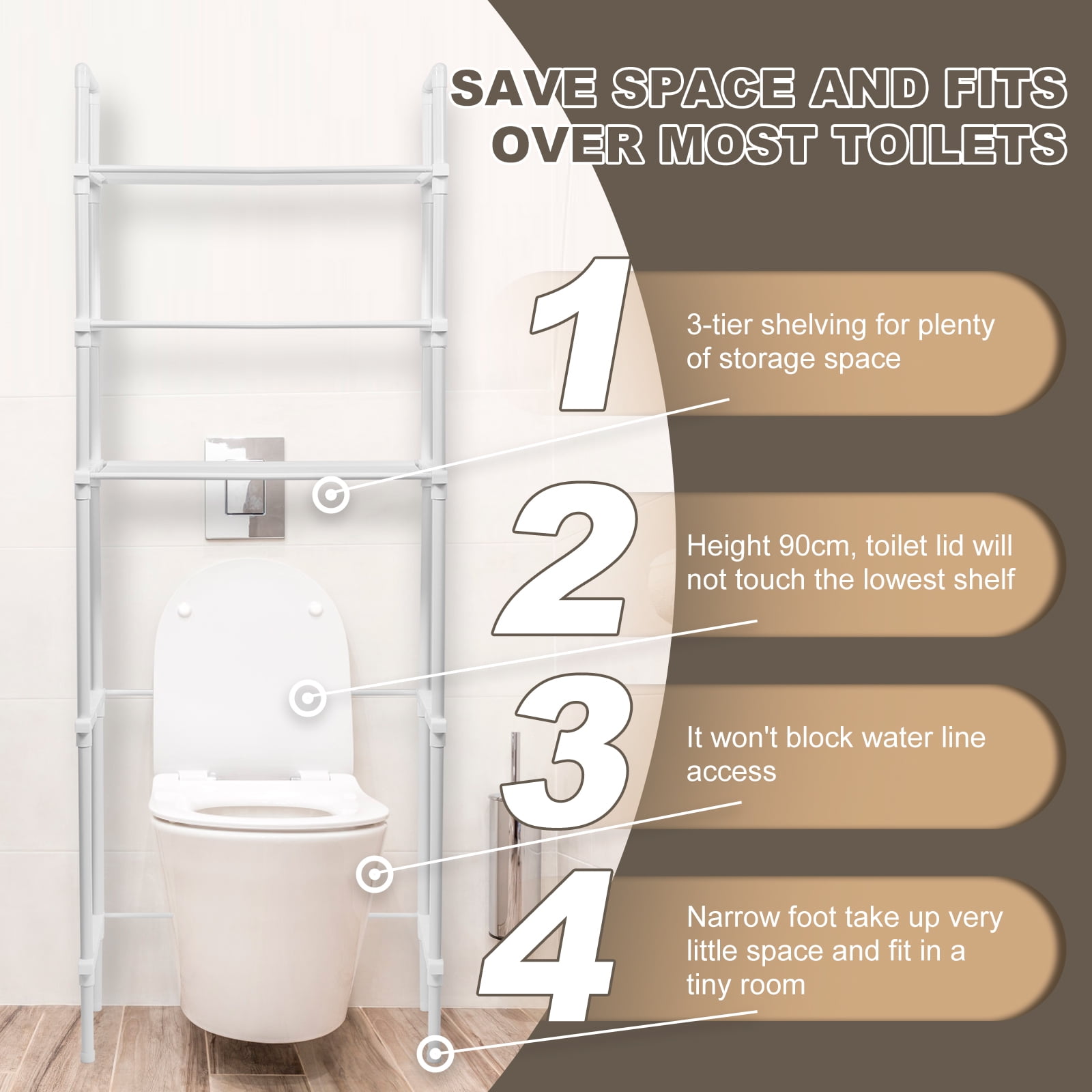 Dznils Over the Toilet Storage Shelf, 3-Tier Steel Bathroom Storage Organizer Space Saver, White