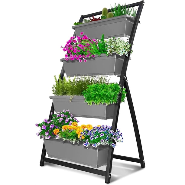 Macetas, Cama de jardín elevada de 4 pies - Jardineras verticales independientes elevadas 4 cajas de contenedores, macetas