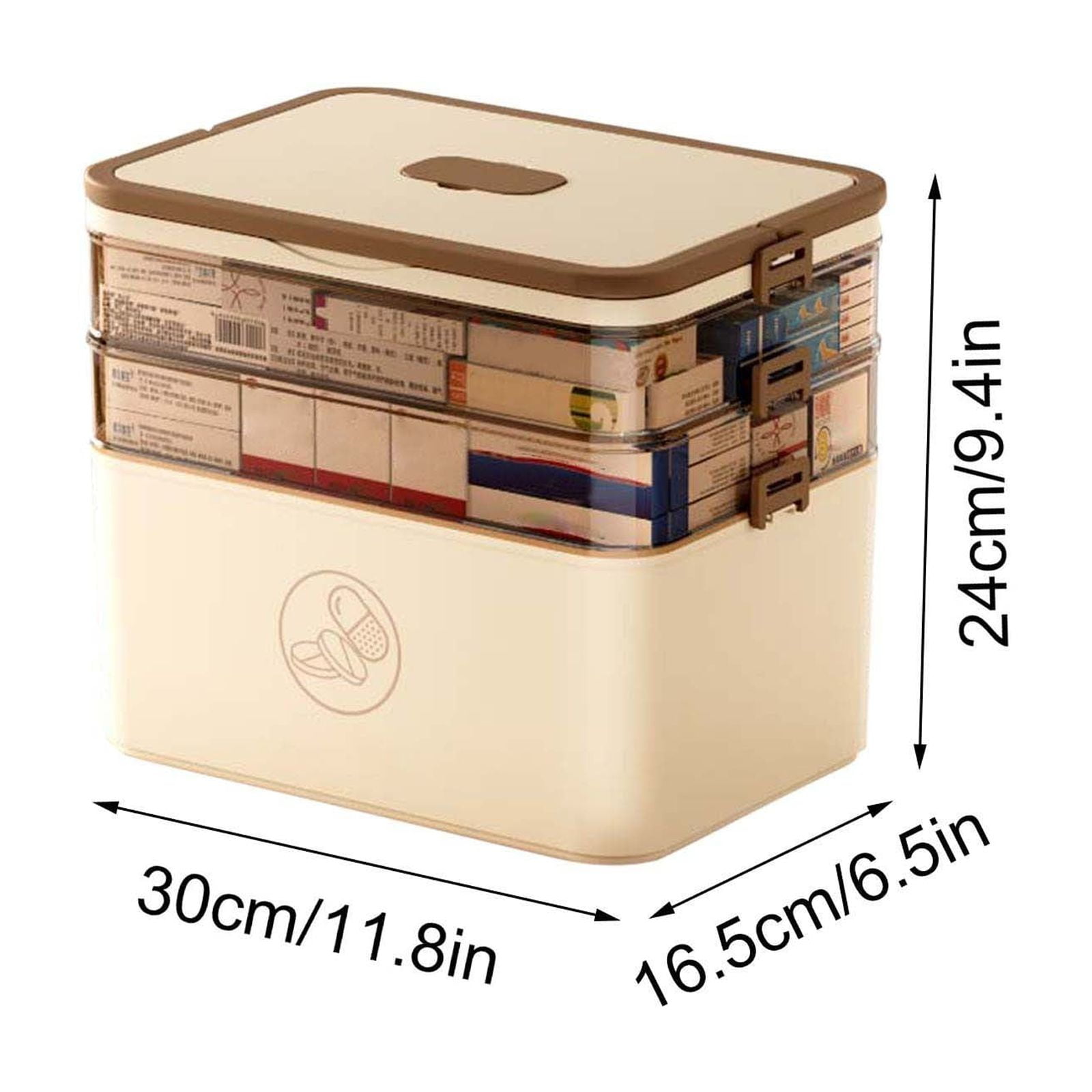 3-Tier Portable Storage Organizer with Handles, Plastic Stackable Box for Crafts, Tools & First Aid Supplies, Multi-Compartment Pp Plastic Organizer Box (Khaki)