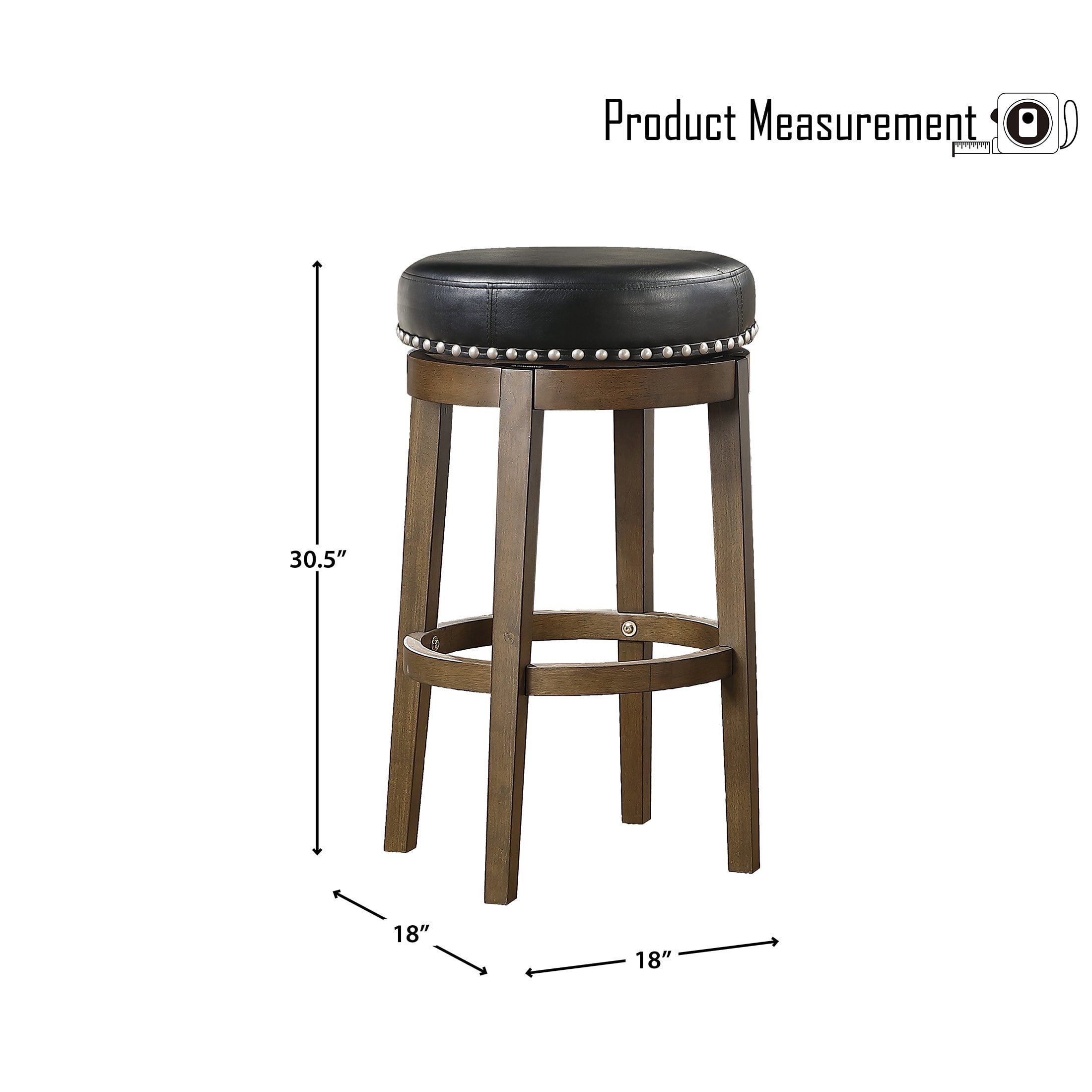 OakvillePark Muny Round Swivel Pub Height Barstool (Set of 2), Black