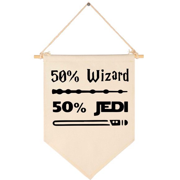 50% Wizard 50% Jedi-Lona colgante bandera cartel de pared decoración regalo para bebé niños niño guardería habitación adolescente puerta delantera -Star Harry Quotes Wars Potter regalo