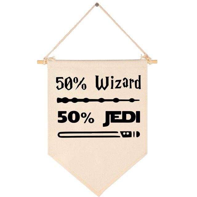 50% Wizard 50% Jedi-Lona colgante bandera cartel de pared decoración regalo para bebé niños niño guardería habitación adolescente puerta delantera -Star Harry Quotes Wars Potter regalo