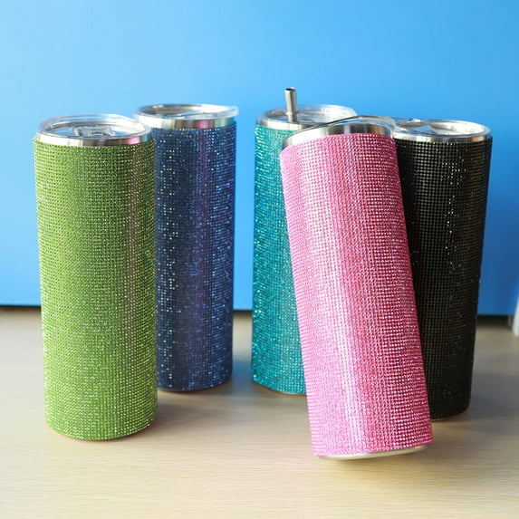 Travelwant 20oz/600ml Bling Diamond Studded Tumbler Glitter Water Bottle with Lid Stainless Steel Vacuum Thermal Straw Tumbler Rhinestone Tumbler for Women Girl