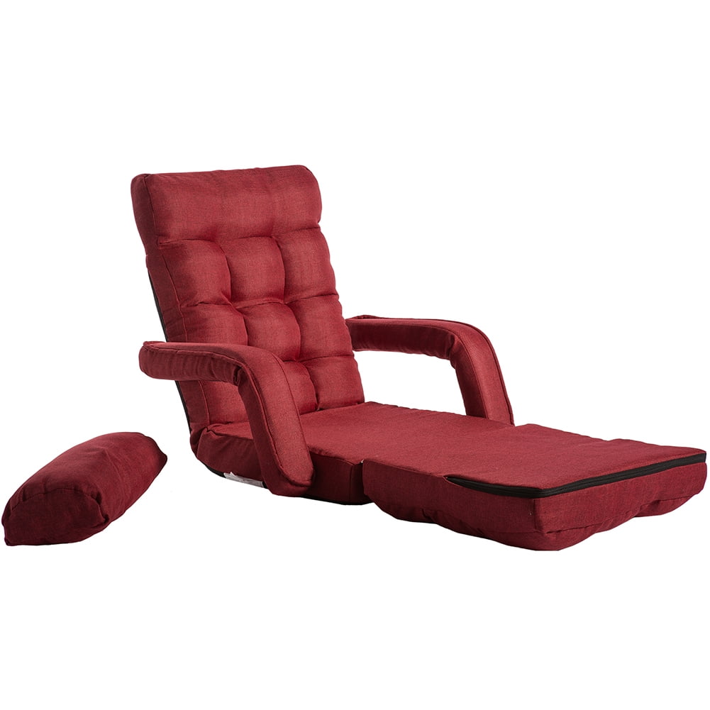 Kepooman Adjustable Folding Floor Sofa Chair with Armrests and a Pillow, Red Kepooman Adjustable Folding Floor Sofa Chair with Armrests and a Pillow, Red
