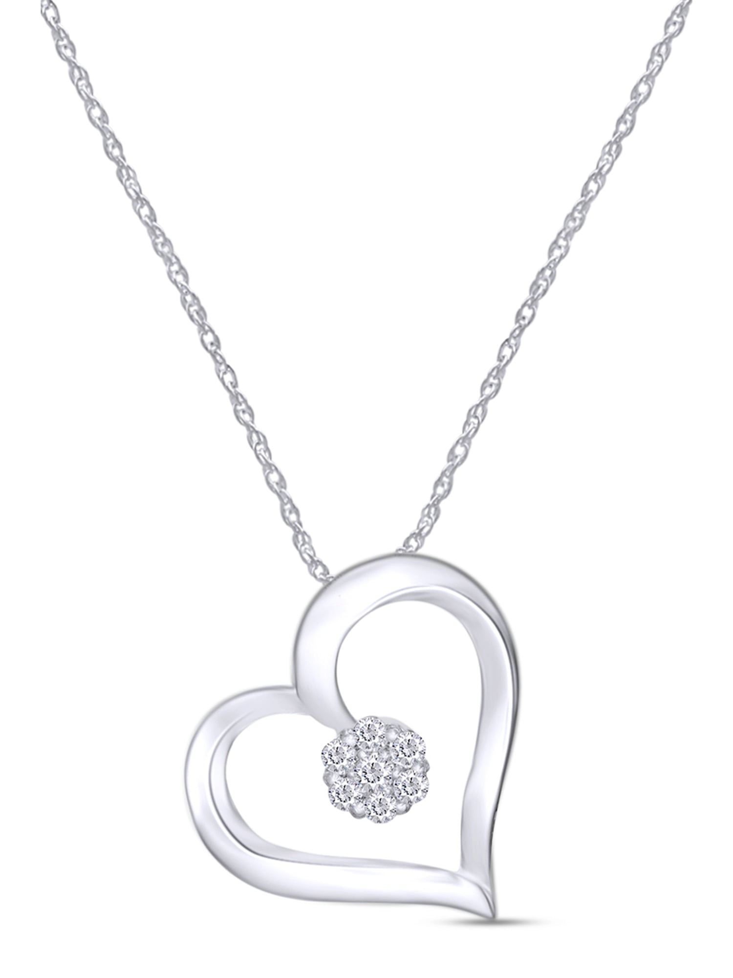 1/10 Ct Real Black and White Round Diamond 14K Gold Over Silver Heart Pendant