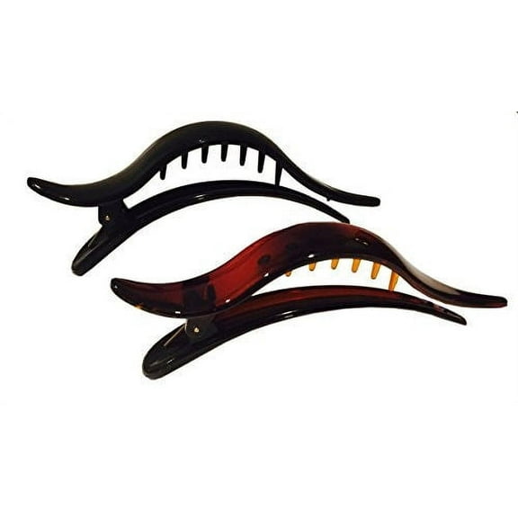 Parcelona French Brill Beak Large Black N Tortoise Side Slide Hair Clip 2 pcs