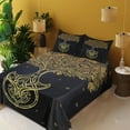 thumbnail image 3 of Ambesonne Tribal Fitted & Top Sheet Set with Shams, Night Stars Abstract, Dark Blue Yellow, 3 of 5