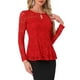 thumbnail image 4 of INSPIRAR CHIC Blusa de Mujer con Encaje y Abertura Frontal, dobladillo Peplum, Manga Larga Transparente, XL Rojo, 4 of 6