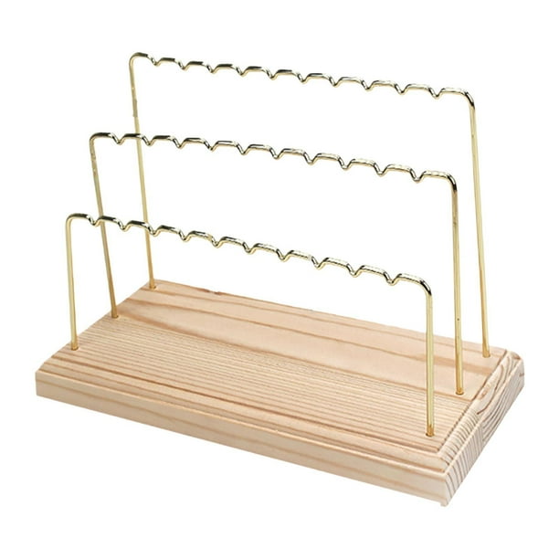Organizador de pendientes de metal con base de madera versátil para guardar joyas 3 niveles